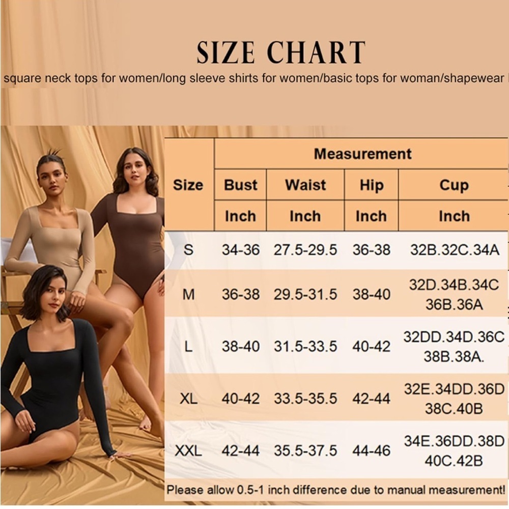 Long Sleeve Bodysuit Square Neck Double Lined Ruched Snap Closure Top size XL - Picture 2 of 10